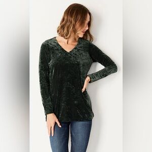 J Jill Forest Green Luxurious Velvet V Neck Top